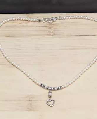 Vintage 925 Sterling Silver 16  Pearl Chain Strand Brighton Heart Necklace • $2.99