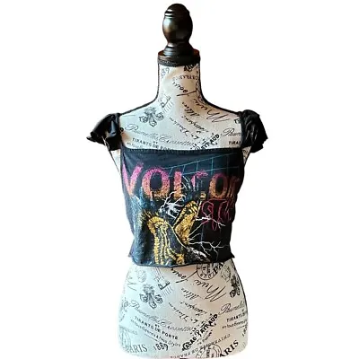 Volcom Stone Eagle Flutter Sleeve Crop Tank Top Black Women Band Grunge Retro M • $7.50