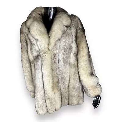 Vintage Genuine Blue Fox Fur Coat Jacket Women’s Medium Satin Lined Finland • $399.99