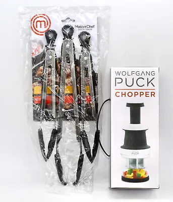 WOLFGANG PUCK CHOPPER / MASTER CHEF Set Of 3 Stainless Steel Silicone TONGS NEW • $51.99