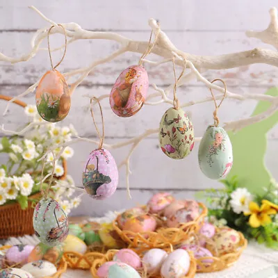 6PCS Colorful Painted Easter Eggs Hanging Ornaments For DIY Crafts Home Decor • £4.01