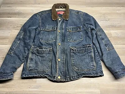 Wrangler Denim Sherpa Lined Chore Coat Barn Jacket Vintage Mens Large • $41.99