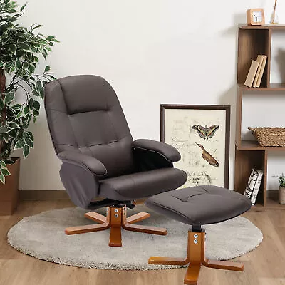 Swivel Recliner Chair W/ Ottoman PU Faux Leather Accent Lounge Armchairs Brown • $135.99