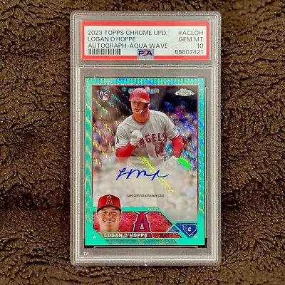 2023 Topps Chrome Update #ACLOH Logan O'Hoppe Aqua Wave RC Auto /199 PSA 10 • $149.99