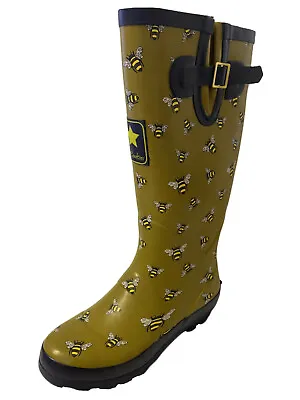 £27.99 • Buy Ladies Bumble Bee Print Matt Wellies Slip On Wellington Boots Sizes 4 To 8