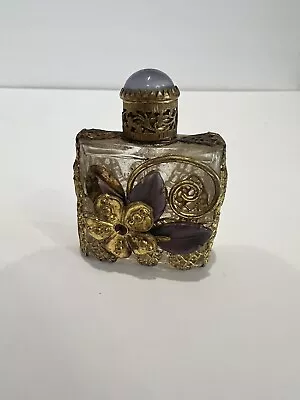 Vintage Perfume Bottle Glass Dauber Czech Purple Amethyst Gold Overlay • $34