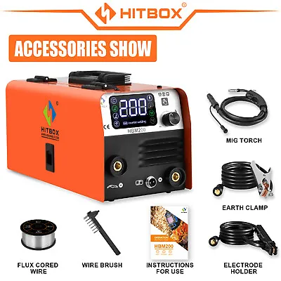 Hitbox 2in1 Mig Welder Mma Dc200a Gasless Igbt Inverter Mini Mig Welder 110/220v • $93.99