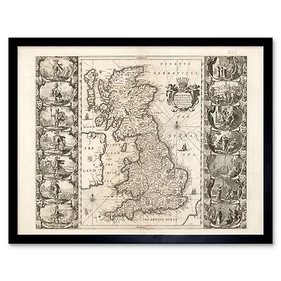 Jansson 17th Century Anglo Saxon Map Britain Wall Art Print Framed 12x16 • £11.99