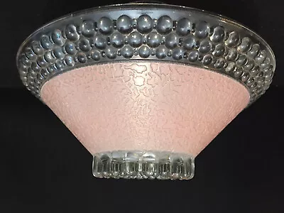 Vintage Glass Shade Center Hole Light Shade Pink - Clear Textured Hobnail 10” • $29.95