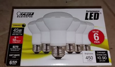 PACK OF 6 FEIT ELECTRIC R20DM/10KLED/MP/6 450 Lumen 2700K DIMMABLE LED R20 RARE  • $34.99