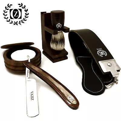 Wood Cut Throat 6 Pc Men's Straight Razor Shaving Kit Luxury Gift Set Usa Seller • $37.50