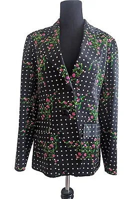 Pre-owned Vtg Women's Mr. Dino Black Floral Patterned Blazer Jacket Size 12 • $85