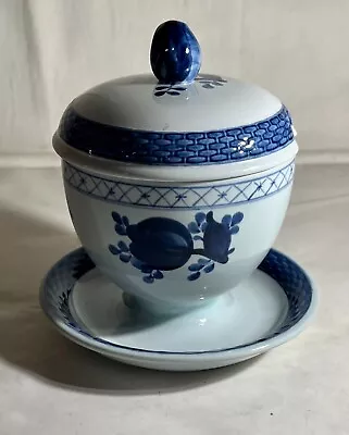 Royal Copenhagen Tranquebar Blue Marmalade Jar With Lid And Attached Underplate • $34