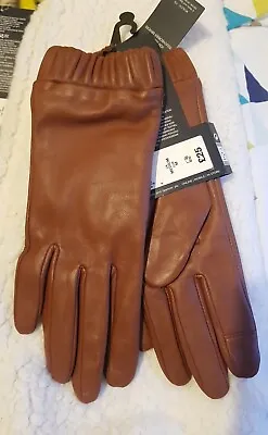 M&S FINE LEATHER CUFFED LEATHER WARM LINED BROWN LUXURY GLOVES Size Medium BNWT  • £13.50
