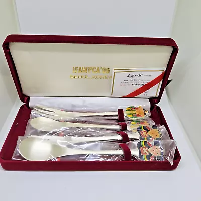 1996 IFAWPCA Seoul Korea 800 Silver Enamel Forks & Spoons Set ~ 75 Grams AG800 • $5
