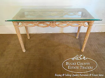 Carved Naturalistic Solid Maple Glass Top Sofa Table • $595