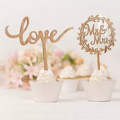 2 Natural Wooden Love And Mr & Mrs Wedding CAKE TOPPERS Party Events Decorations • $10.78