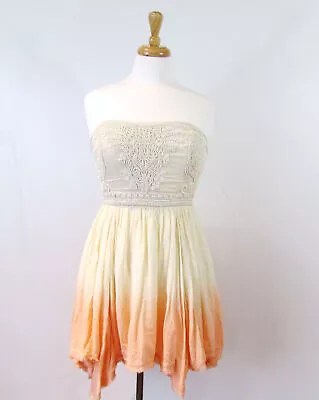 Ecote Urban Outfitters Sz. Small Strapless Beaded Ombre Dress Peach & Ivory • $8