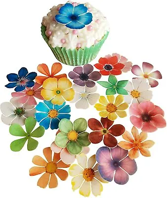 . Pre-cut Beautiful Flowers Mix Edible Wafer Paper Cup Cake Toppers Decorations • £3.59