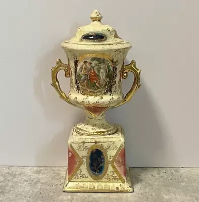 Antique Lidded Pedestal Urn English Victorian Royal Vienna 8  Handfinished 1880s • £80