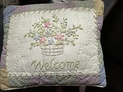 Vintage Handmade Needlepoint Stiched Quilted Cottage Country Accent Throw Pillow • $25