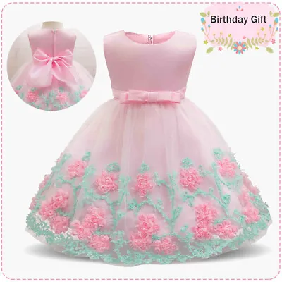 Girls Baby Bridesmaid Dress Flower Kids Party Rose Bow Wedding Dresses Princess • £13.32