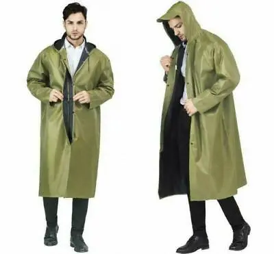 Mens Raincoat Hooded Military Long Coat Waterproof Working Outdoor Rain Jacket • $32.89