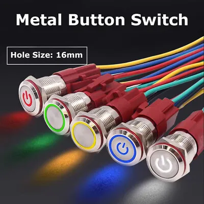 9-240V 16mm Metal Push Button Switch Waterproof Switch With Light On/Off 5 Color • £4.94