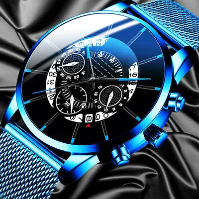 Watches Men's Ultra Thin Business Mesh Strap Quartz Watch Fashion Analog Wrist • £5.90