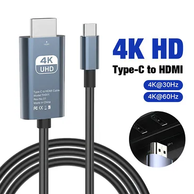 4K 60Hz USB Type C To HDMI Video Adapter Cable For MacBook IPhone 15 Samsung S23 • £8.39