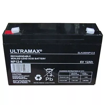 £21.50 • Buy NP12-6 Ultra Max Lead Acid Toy Car Rechargeable Battery 12Ah 6v 20hr (as 10Ah)