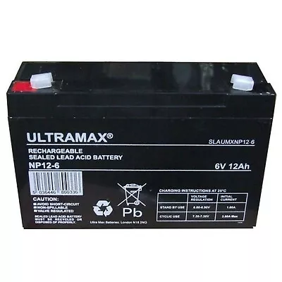 NP12-6 Ultra Max Lead Acid Toy Car Rechargeable Battery 12Ah 6v 20hr (as 10Ah) • £21.75