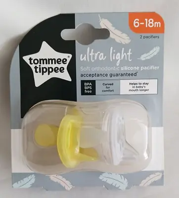 Tommee Tippee Ultra Light Soft Orthodontic Silicone Pacifier 6-18 M 2 Pack NIP • $12.99