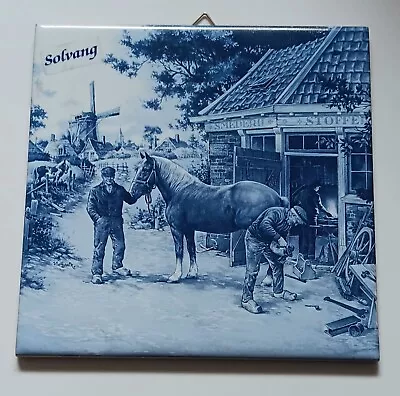  Dutch Novelties Delft Blue Hanging Tile Wind Mill Man & Horse Solvang • $35