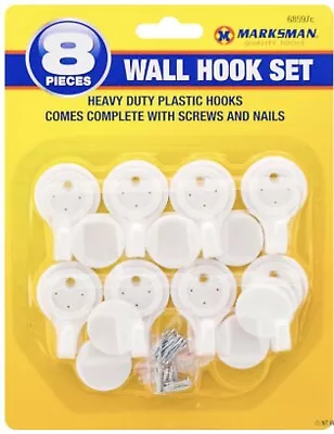 8 X Hard Wall Picture Hooks Heavy Duty Plastic Frame Photos Mirror Hanging Hook • £3.98