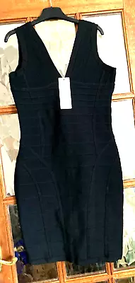 BNWT Ladies CHOKLATE Designed In Paris V BACK & FRONT Jet BLACK BANDAGE Dress L • £7.50