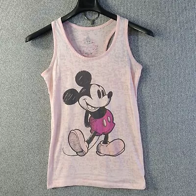 Disney Parks Tank Top Womens US M Pink Mickey Mouse Semi Sheer Distressed • $5.99