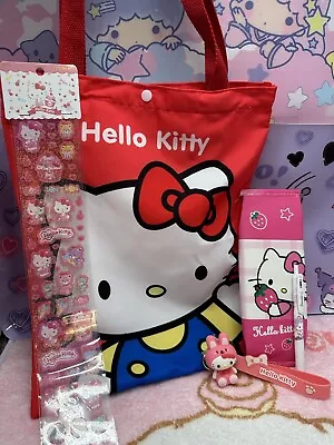 Hello Kitty Sanrio Bundle Tote Bag Pencil Case Stickers Bag Charm Key Chain Pen • $29