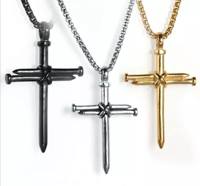 Men Women Surgical Stainless Steel Nail Jesus Cross Pendant  Necklace Jewelry • $2.21