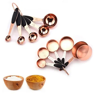 Stainless Steel Measuring Cups Spoons Set Rose Gold Kitchen Baking Cooking Tools • £7.78