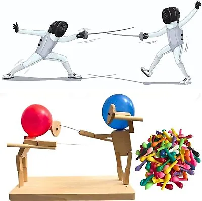 Balloon Bamboo Man Battle 2024 Handmade Wooden Puppet Kit Fencing Bots Battle • £10.99