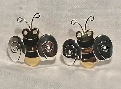 Vintage Signed  Best  ~ Bumble Bee Earrings  ~ Enamel W/Gold & Silver Tones • $8.16