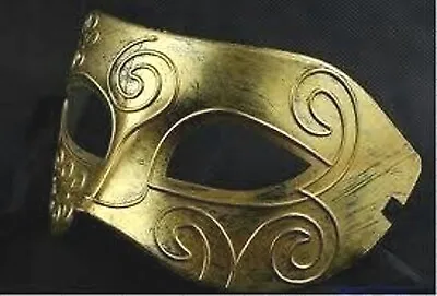 Men's Masquerade Gold Swirl Mask Fancy Dress Venetian New Years Masked  Party • £5.95