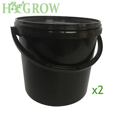 Black Plastic 5 Litre Nutrient Mixing Storage Bucket With Lid Hydroponics X2 5lt • £9.99