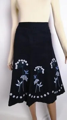 Laura Ashley Black Corduroy Midi Skirt With Embroidery Size 12 • £24.09