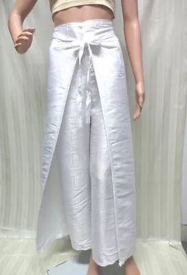 Women Fisherman White Pants Silk Wrap Around Hippy Palazzo Wide Leg Yoga  • $17.97