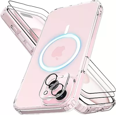 For Iphone 15 Case 4 In 1 Strong Magnetic With 2 Screen Protector And Lens Prote • £15.61