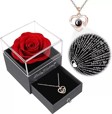 Preserved Rose With I Love You Necklace Birthday Gifts For Mom Wife Girlfriend • $25.99