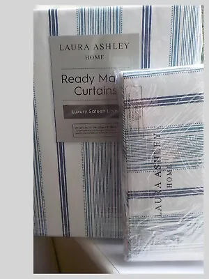 Laura Ashley 'Heacham Stripe' Seaspray Curtains & Tie Backs BNWT • £156.50