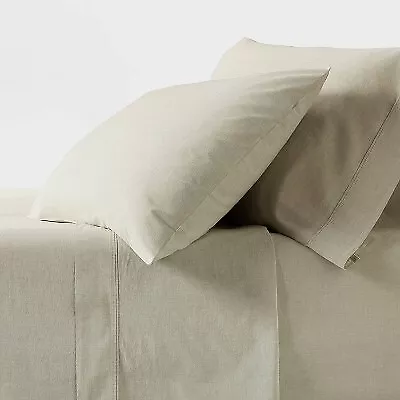 Twin/Twin XL 250 Thread Count Organic Percale Sheet Set Green Chambray - • $15.99